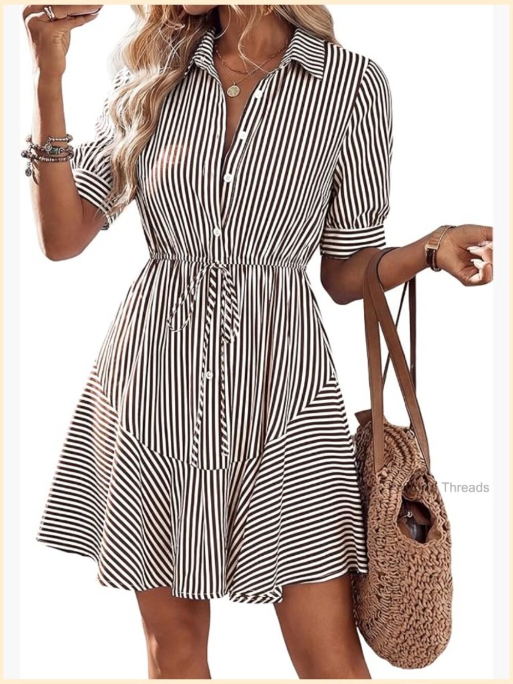 Short Sleeve V-Neck Button Down Mini A-Line Dress With Pockets